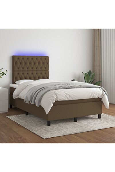 Concept Pat cu arcuri, saltea și LED, maro închis, 120x200 cm, textil