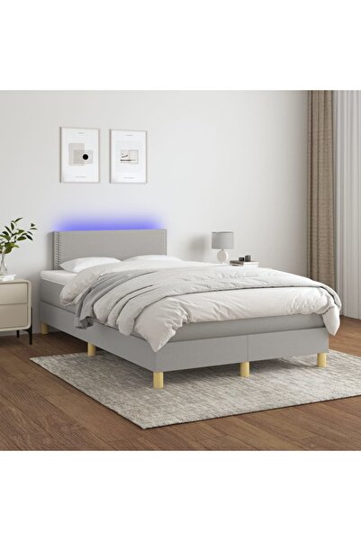 Concept Κρεβάτι με ελατήρια, στρώμα και LED, ανοιχτό γκρι, 120x200 cm, ύφασμα