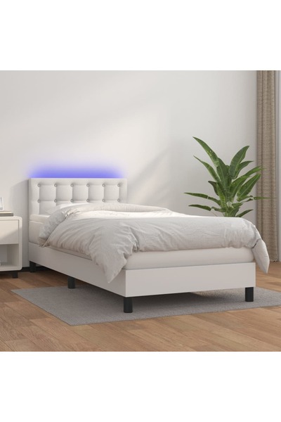 Concept Κρεβάτι με ελατήρια, με στρώμα & LED, λευκό, 90x190 cm, οικολογικό Δε...