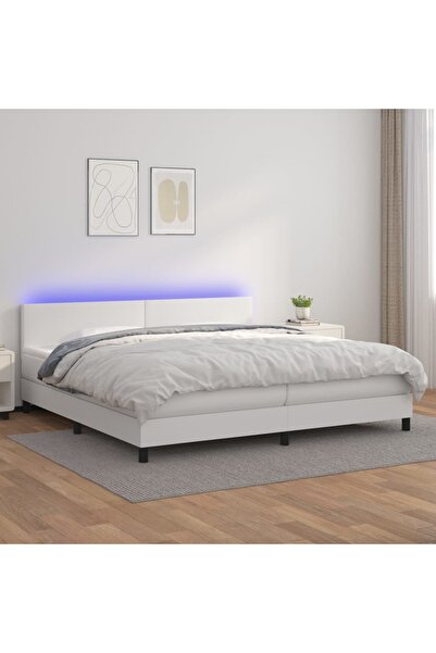 Concept Κρεβάτι με ελατήρια, στρώμα και LED, λευκό, 200x200 cm, οικολογικό Δε...