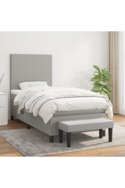 Concept Pat box spring cu saltea, gri deschis, 100x200 cm, textil