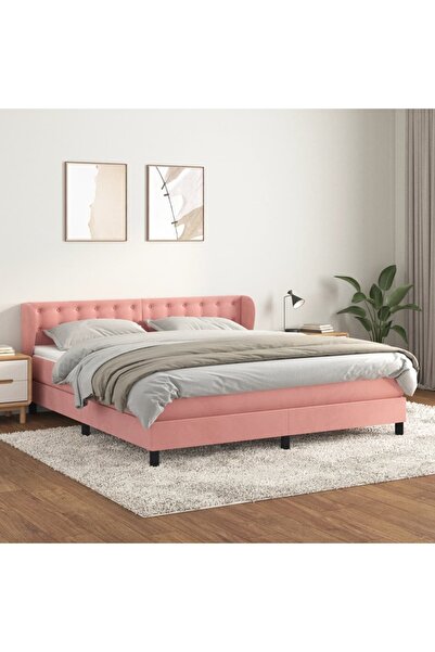Concept Pat box spring cu saltea, roz, 160x200 cm, catifea