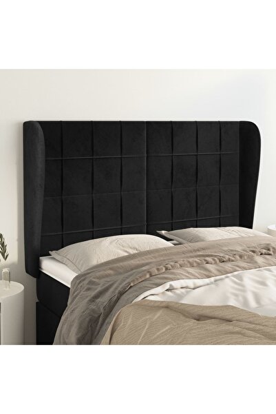 Concept Tăblie de pat cu aripioare, negru, 147x23x118/128 cm, catifea