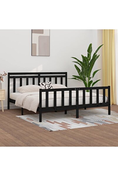 Concept Cadru de pat, negru, 200x200 cm, lemn masiv de pin