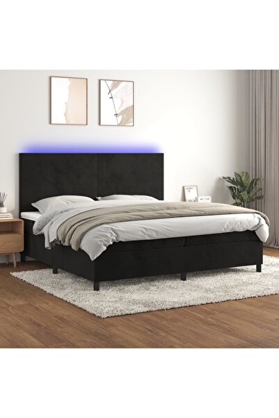 Concept Pat cu arcuri, saltea și LED, negru, 200x200 cm, catifea