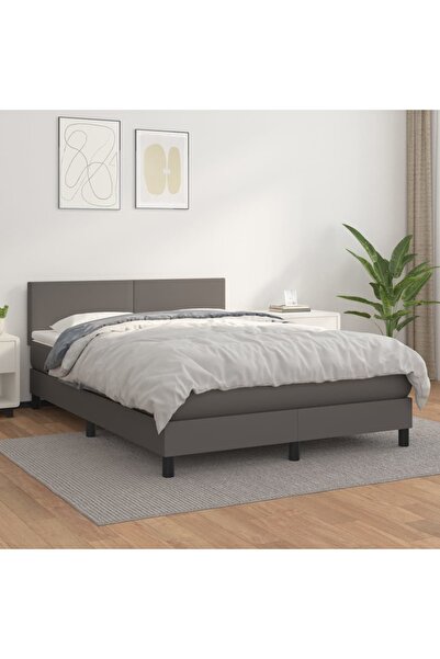 Concept Κρεβάτι με ελατήρια και στρώμα, γκρι, 140x190 cm, οικολογικό Δερμάτινο
