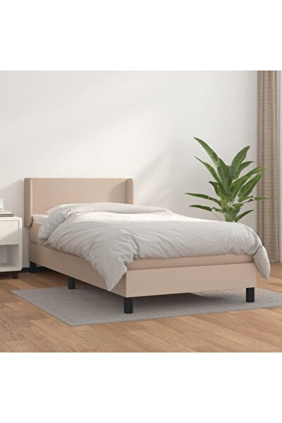 Concept Pat box spring cu saltea, cappuccino, 90x200 cm piele ecologică