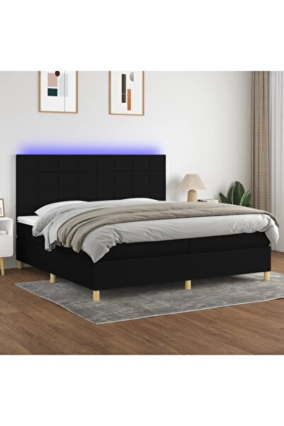 Concept Κρεβάτι με ελατήρια, στρώμα και LED, μαύρο, 200x200 cm, ύφασμα
