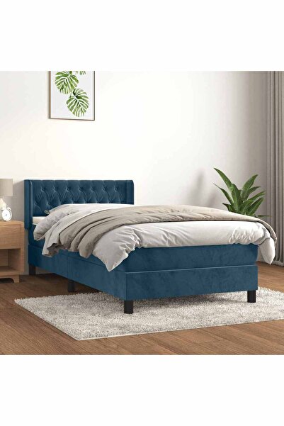 Concept Pat box spring cu saltea, albastru închis, 90x200 cm, catifea