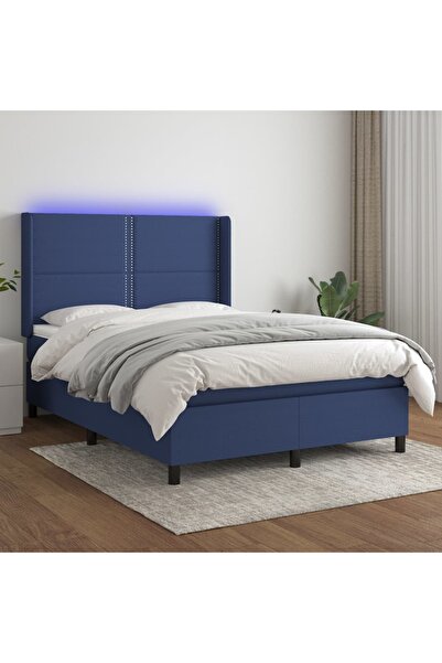 Concept Κρεβάτι με ελατήρια, στρώμα και LED, μπλε, 140x200 cm, ύφασμα