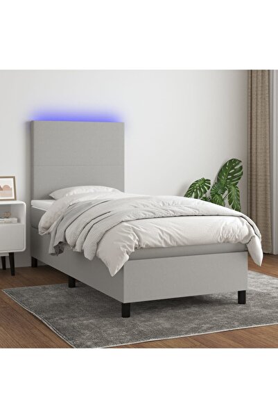 Concept Pat cu arcuri, saltea și LED, gri deschis, 90x190 cm, textil