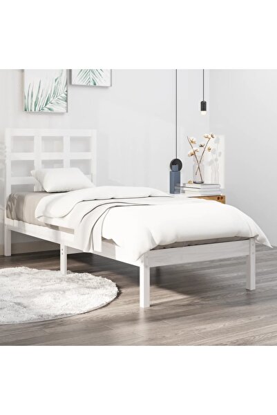 Concept Cadru de pat, alb, 100x200 cm, lemn masiv