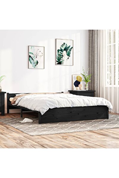 Concept Σκελετός κρεβατιού Μεγάλο μέγεθος 5FT, 150x200 cm, Μαύρο, Μασίφ Ξύλο