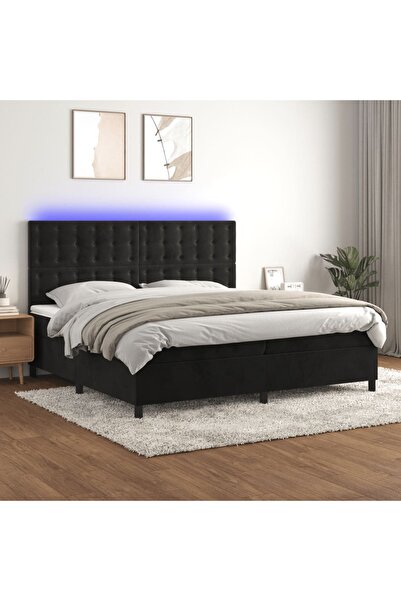 Concept Pat cu arcuri, saltea și LED, negru, 200x200 cm, catifea