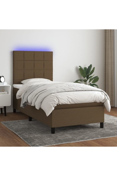 Concept Pat cu arcuri, saltea și LED, maro închis, 90x200 cm, textil