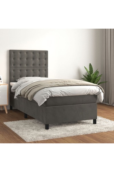 Concept Pat box spring cu saltea, gri închis, 80x200 cm, catifea