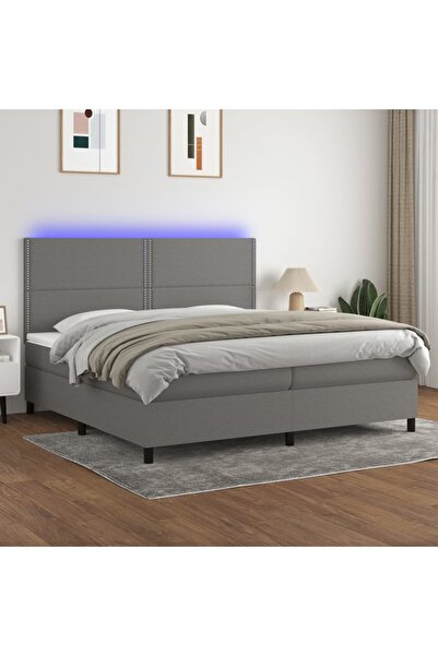 Concept Pat cu arcuri, saltea și LED, gri închis, 200x200 cm, textil