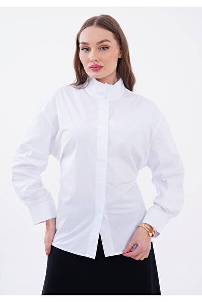 Vinales Women's Rope Detailed D Mock Neck Shirt - White
