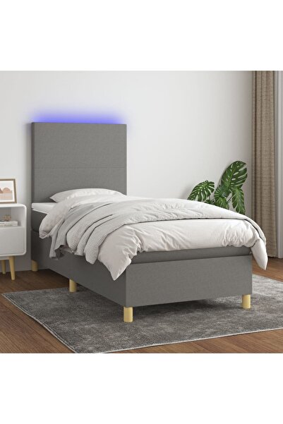 Concept Pat cu arcuri, saltea și LED, gri închis, 80x200 cm, textil