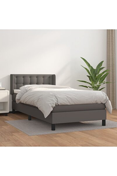Concept Pat box spring cu saltea, gri, 100x200 cm, piele ecologică