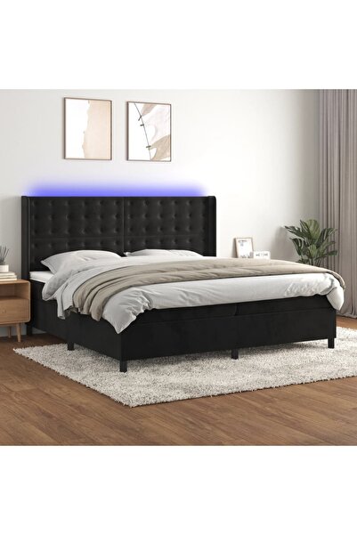 Concept Pat cu arcuri, saltea și LED, negru, 200x200 cm, catifea