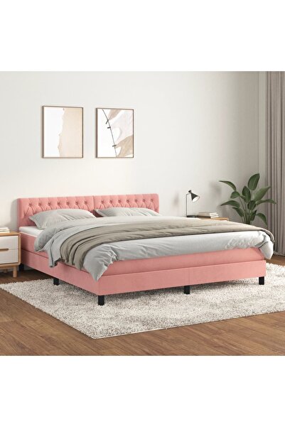Concept Pat box spring cu saltea, roz, 180x200 cm, catifea