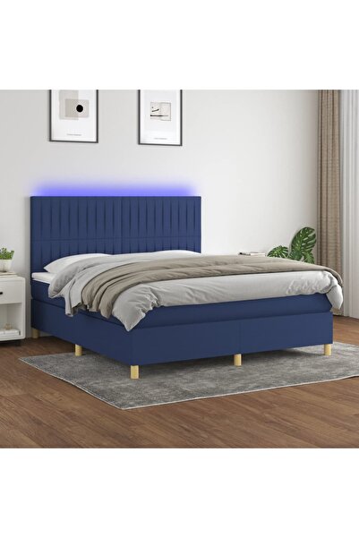 Concept Pat cu arcuri, saltea și LED, albastru, 180x200 cm, textil