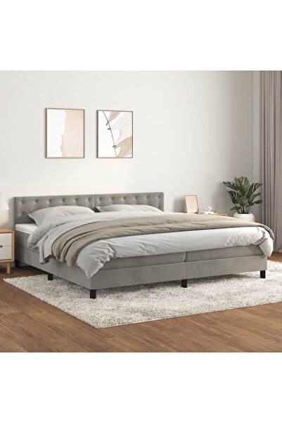 Concept Pat box spring cu saltea, gri deschis, 200x200 cm, catifea