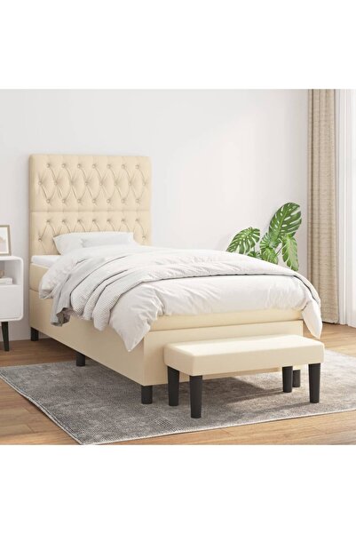 Concept Pat box spring cu saltea, crem, 100x200 cm, textil