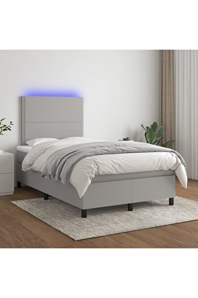 Concept Κρεβάτι με ελατήρια, στρώμα και LED, ανοιχτό γκρι, 120x200 cm, ύφασμα