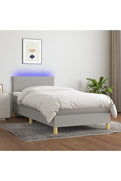 Concept Pat cu arcuri, saltea și LED, gri deschis, 90x200 cm, textil