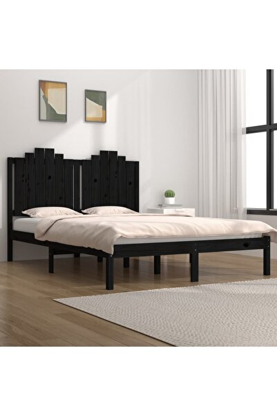 Concept Cadru de pat, negru, 140x190 cm, lemn masiv de pin