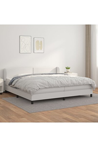 Concept Κρεβάτι με ελατήρια, με στρώμα, λευκό, 200x200 cm, οικολογικό Δερμάτινο