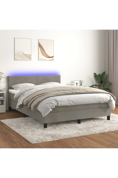 Concept Pat continental cu saltea și LED gri deschis 140x190 cm catifea