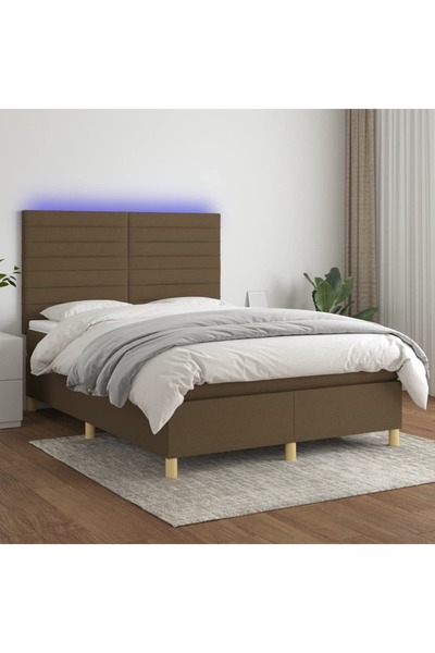 Concept Κρεβάτι με ελατήρια, στρώμα και LED, σκούρο καφέ, 140x200 cm, ύφασμα