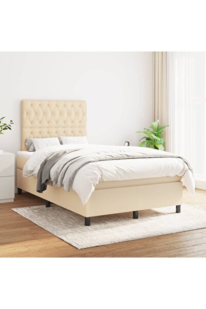 Concept Pat box spring cu saltea, crem, 120x200 cm, textil