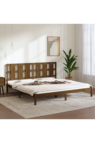 Concept Σκελετός κρεβατιού, μελί καφέ, 200x200 εκ., μασίφ ξύλο πεύκου