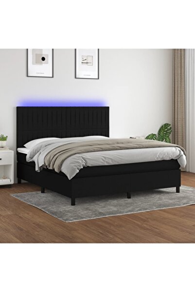 Concept Κρεβάτι με ελατήρια, στρώμα και LED, μαύρο, 180x200 cm, ύφασμα