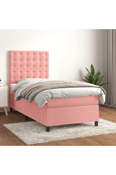 Concept Pat box spring cu saltea, roz, 80x200 cm, catifea