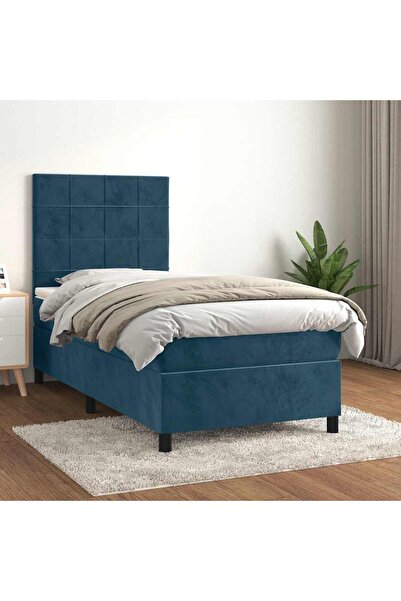 Concept Pat box spring cu saltea, albastru închis, 100x200 cm, catifea
