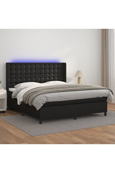 Concept Κρεβάτι με ελατήρια, στρώμα και LED, μαύρο, 160x200cm, οικολογικό Δερ...