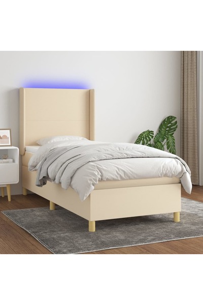 Concept Κρεβάτι με ελατήρια, στρώμα και LED, κρεμ, 100x200 cm, ύφασμα