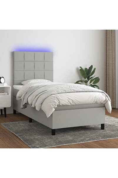 Concept Κρεβάτι με ελατήρια, στρώμα και LED, ανοιχτό γκρι, 80x200 cm, ύφασμα