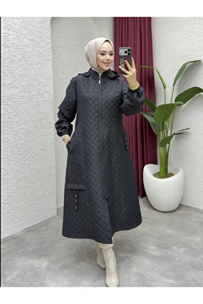 GLR&GYM NURSENA KADIN BÜYÜK BEDEN MEVSİMLİK ARA BOY ÖRME KAPİTONE MONT