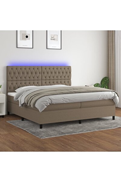 Concept Pat cu arcuri, saltea și LED, gri taupe, 200x200 cm, textil