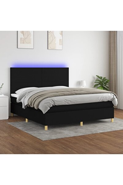 Concept Κρεβάτι με ελατήρια, στρώμα και LED, μαύρο, 180x200 cm, ύφασμα