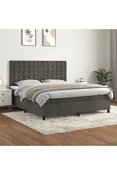 Concept Pat box spring cu saltea, gri închis, 180x200 cm, catifea
