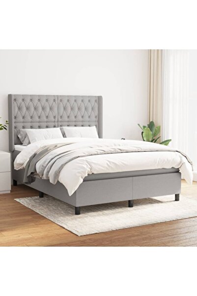 Concept Pat box spring cu saltea, gri deschis, 140x190 cm, textil