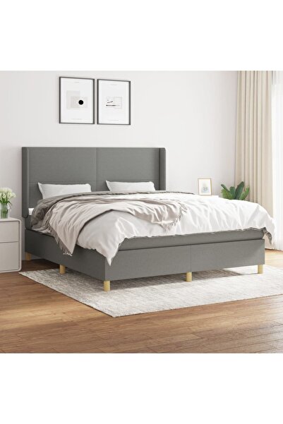 Concept Κρεβάτι Continental με στρώμα, σκούρο γκρι, 160x200 cm, ύφασμα