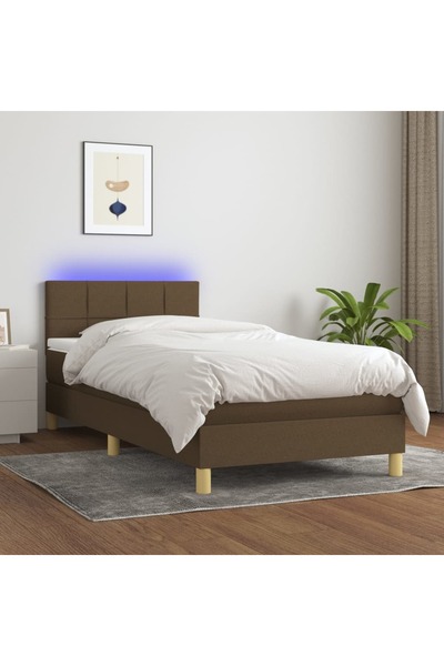 Concept Pat cu arcuri, saltea și LED, maro închis, 90x200 cm, textil